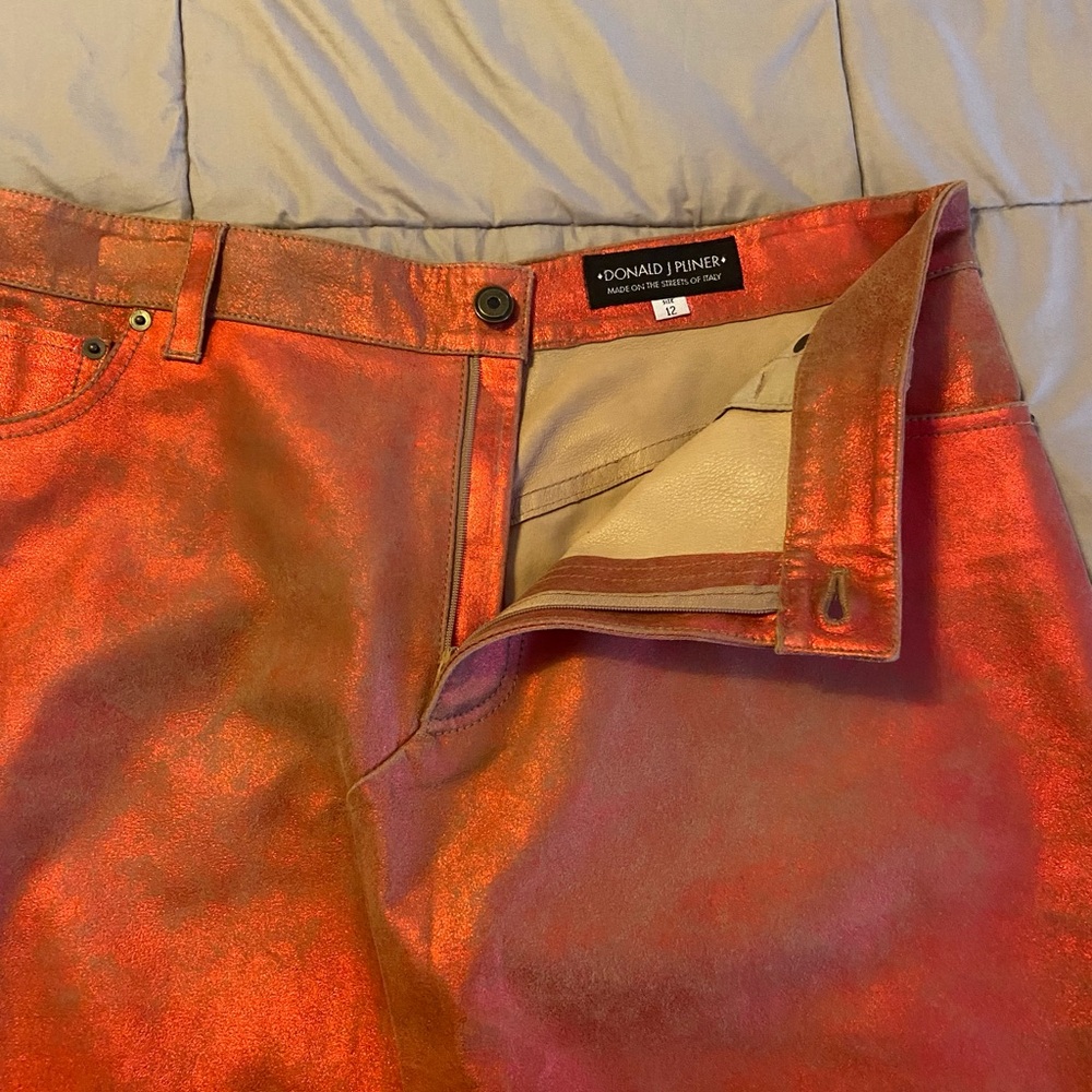 Donald J. Pliner Metallic Red A-Line Skirt